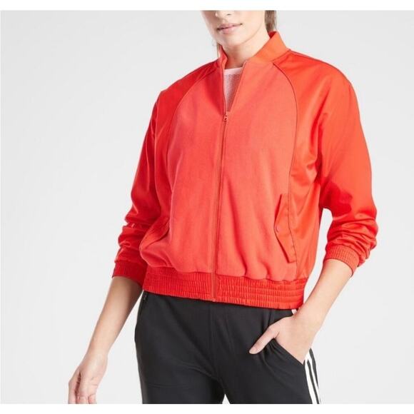 Athleta NWOT Zion Microfleece Jacket Bomber Full Zipper Bright Orange Size Small